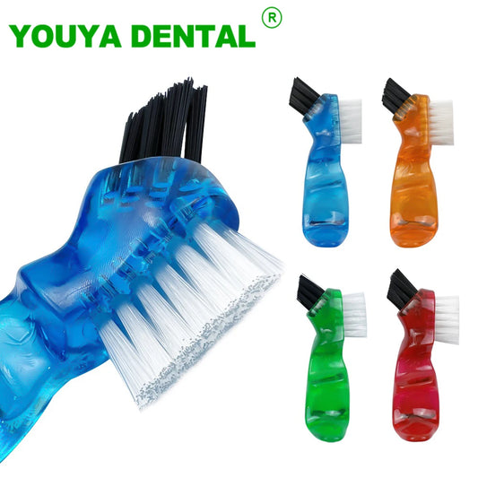Mini Denture Cleaning Brush Toothbrushes Dual Heads False Teeth Brushes Rubber Handle Multi-Layered Bristles Dentures Toothbrush