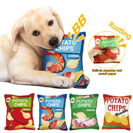 Funny Dog Toys Crisps Plush Chew Toy – Bite-Resistant Squeaky Sounding Paper Toy for Small and Medium Dogs, Fun Interactive Pet Supplies