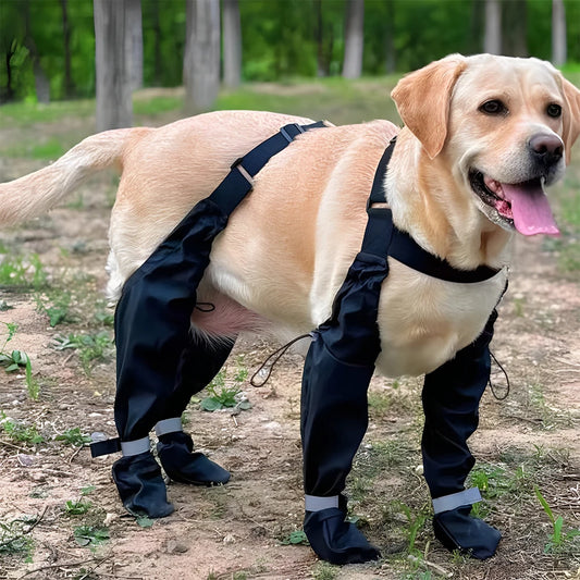 Waterproof Dog Booties with Suspenders and Anti Slip Soles Adjustable Leggings for Small Medium Large Dogs