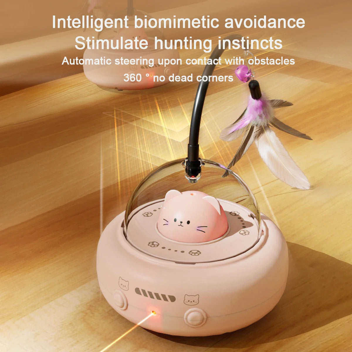 Intelligent Cat Teaser Toys Bionic Red Dot Laser with Rainbow Light Obstacle Avoidance Cat Toy USB Charging Automatic Standby