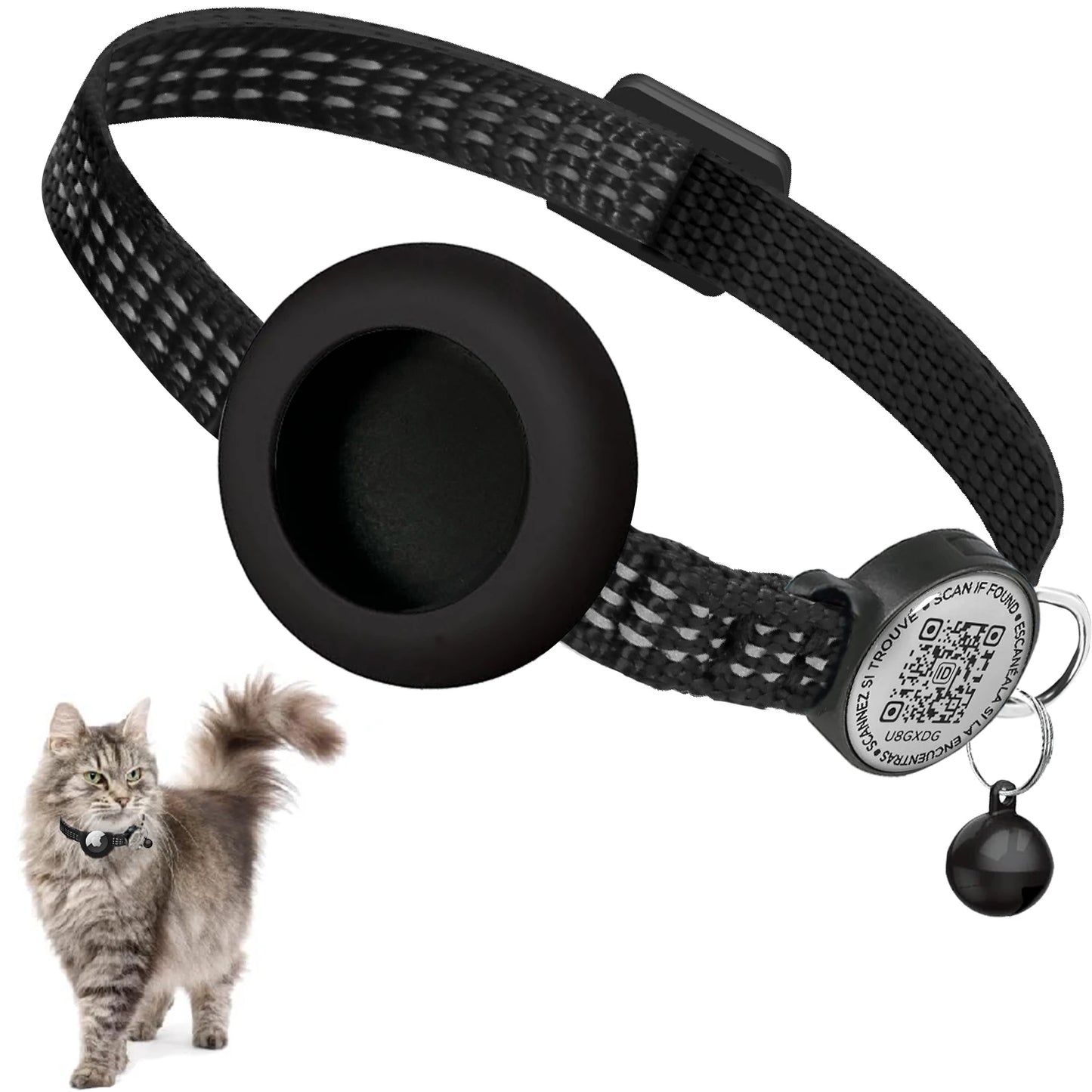 for AirTag GPS Cat Collar with QR Tag, Reflective Apple Tag Pet Collar with Air Tag Holder & Cat Tag, AIRTAG Case Kitten Collar