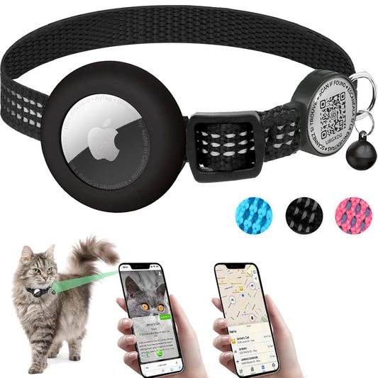 for AirTag GPS Cat Collar with QR Tag, Reflective Apple Tag Pet Collar with Air Tag Holder & Cat Tag, AIRTAG Case Kitten Collar