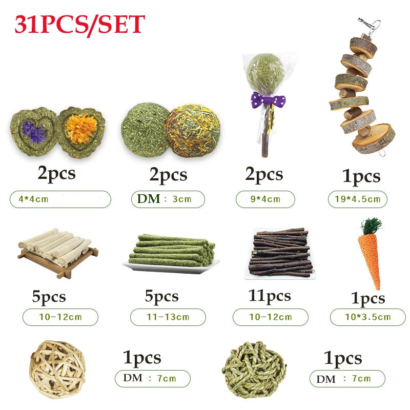 31/14/9/7pcs Guinea Pig Rabbit Chew Toys Tooth Cleaning Toy for Bunny Hamster Molar Toys for Teeth Health Rabbit Accessories