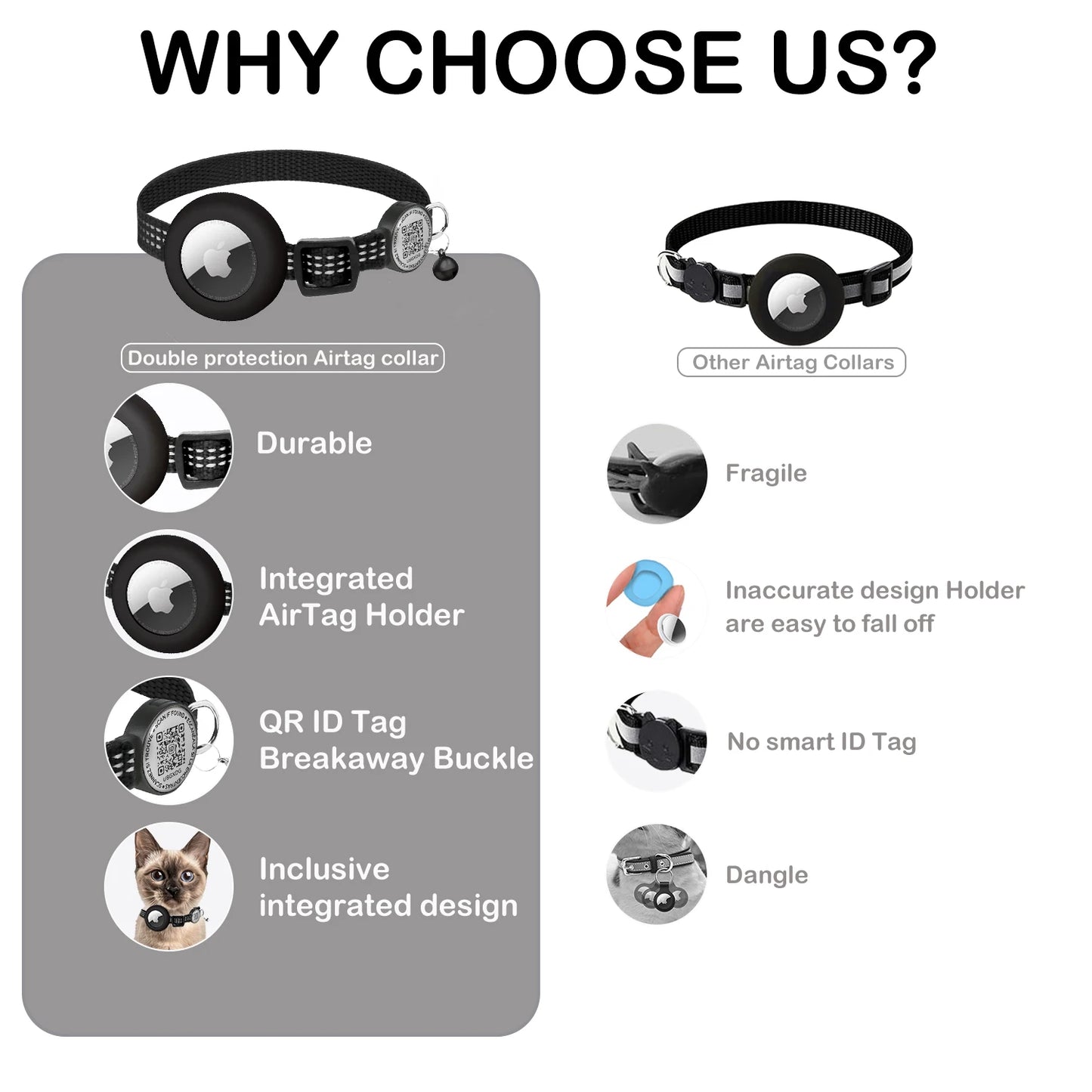 for AirTag GPS Cat Collar with QR Tag, Reflective Apple Tag Pet Collar with Air Tag Holder & Cat Tag, AIRTAG Case Kitten Collar