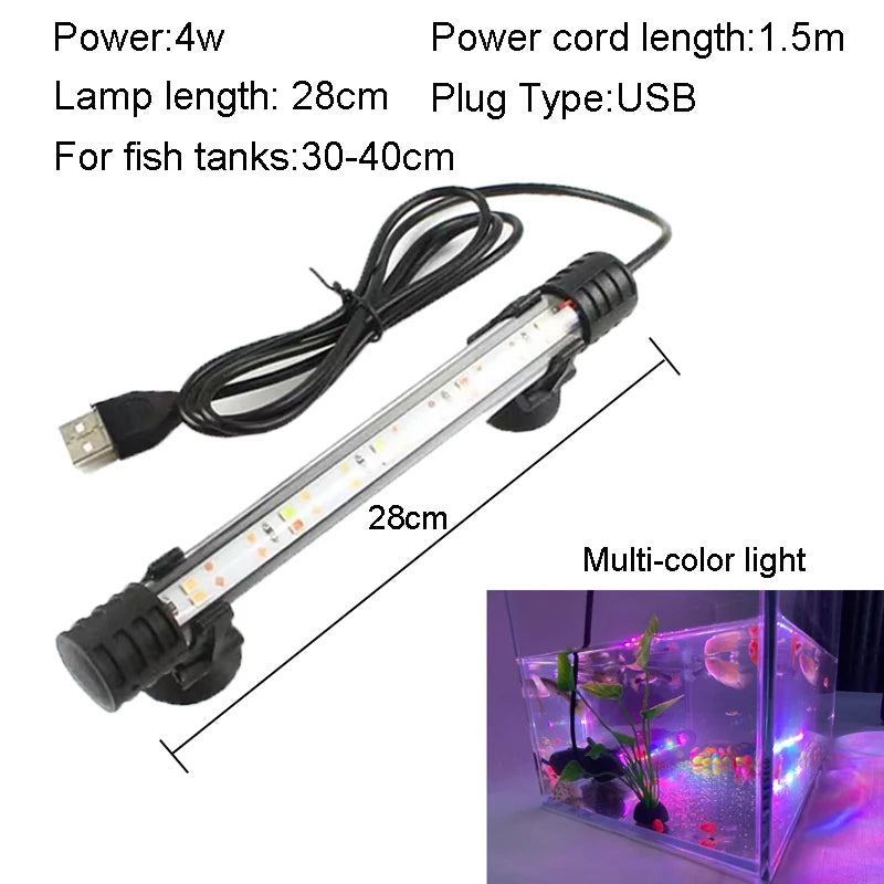 18-58cm USB Plug Aquarium Light LED Waterproof Fish Tank Light Underwater Lighting Submersible Lamp Plant Grow Lamp 110-240V