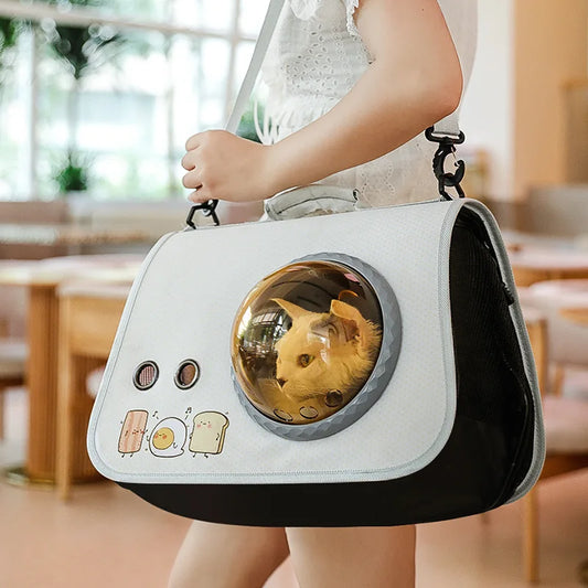 Foldable Cat Carrier Backpack – Cute Cartoon Design with Airflow Vents & Shoulder Strap Interface, Pet Travel Bag for Cats