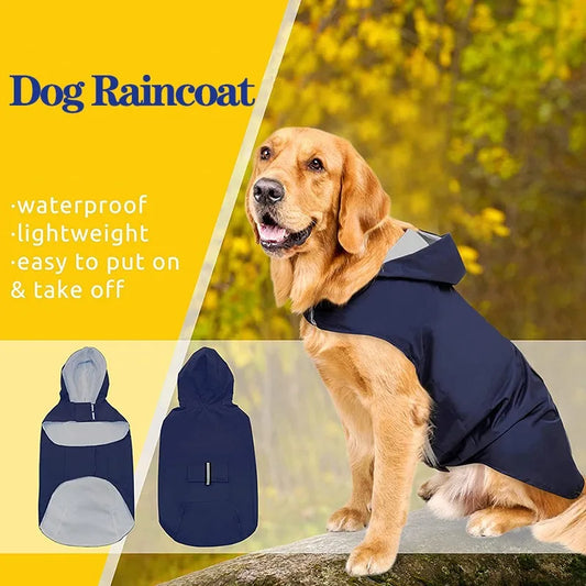 Dog Raincoat Medium Large Dogs Waterproof Hooded Jacket Rain Clothes with Reflective Stripe Outdoor Accessories