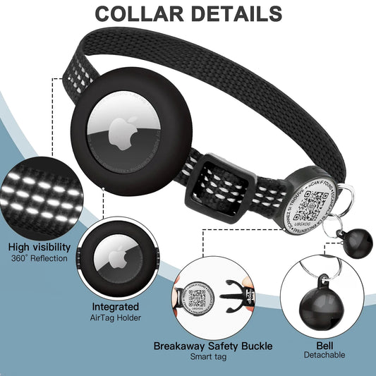 for AirTag GPS Cat Collar with QR Tag, Reflective Apple Tag Pet Collar with Air Tag Holder & Cat Tag, AIRTAG Case Kitten Collar