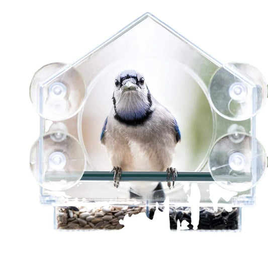 Acrylic Clear Glass Window Birds Hanging Feeder Birdhouse Food Feeding House Table Seed Cup Transparent Windowsill Birdfeeders