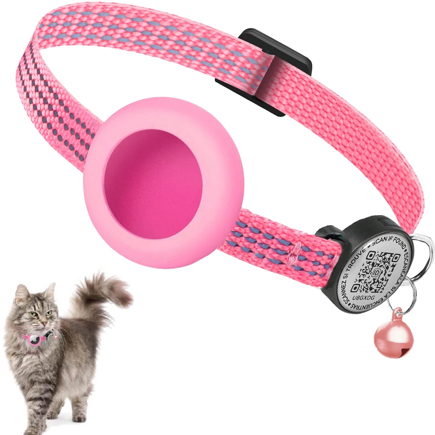 for AirTag GPS Cat Collar with QR Tag, Reflective Apple Tag Pet Collar with Air Tag Holder & Cat Tag, AIRTAG Case Kitten Collar