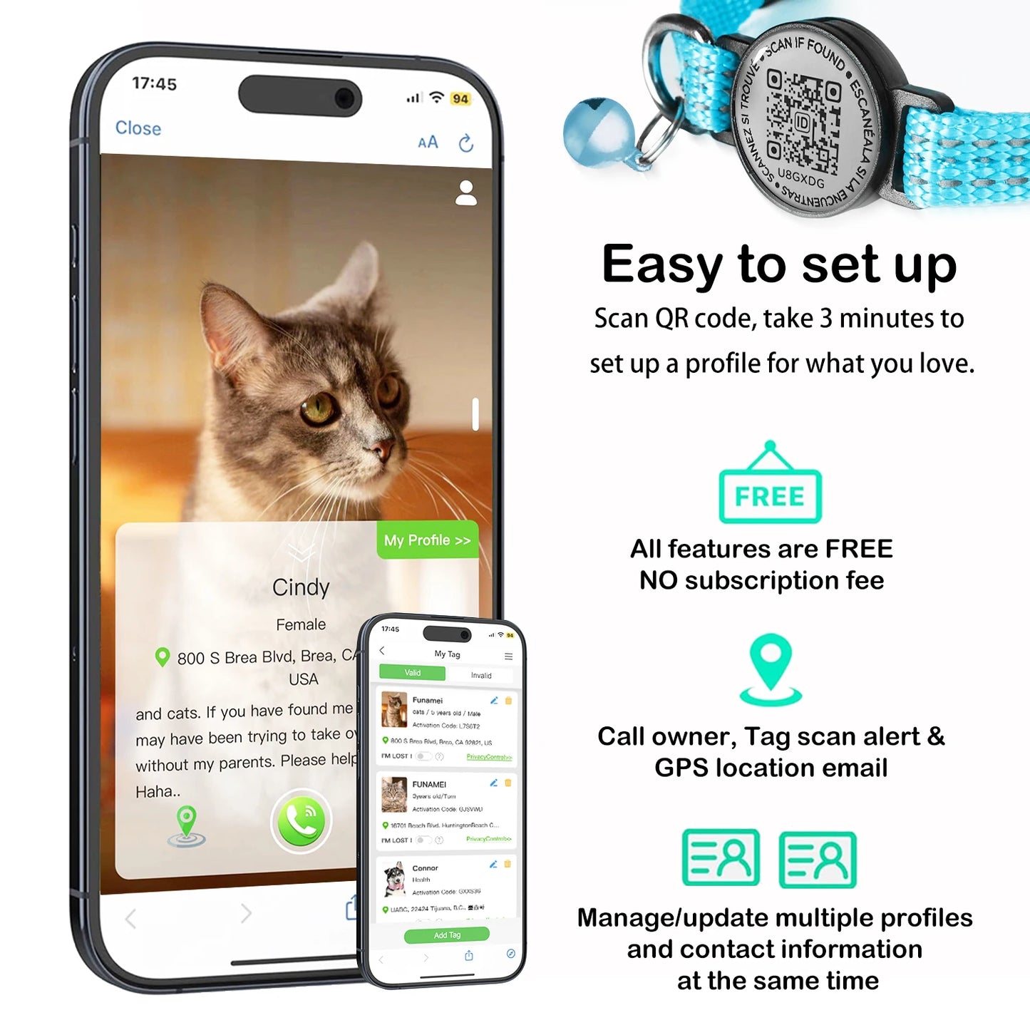 for AirTag GPS Cat Collar with QR Tag, Reflective Apple Tag Pet Collar with Air Tag Holder & Cat Tag, AIRTAG Case Kitten Collar