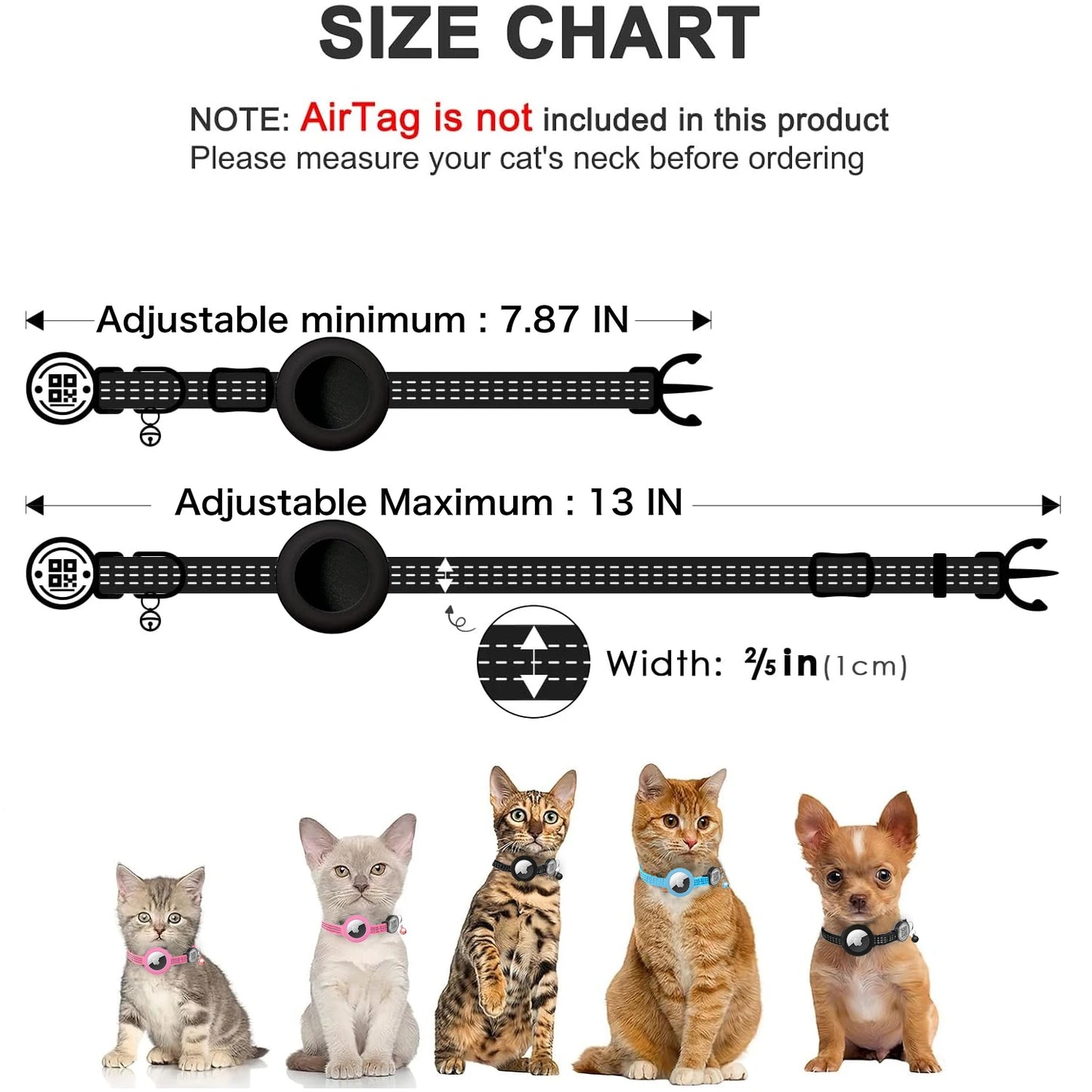 for AirTag GPS Cat Collar with QR Tag, Reflective Apple Tag Pet Collar with Air Tag Holder & Cat Tag, AIRTAG Case Kitten Collar