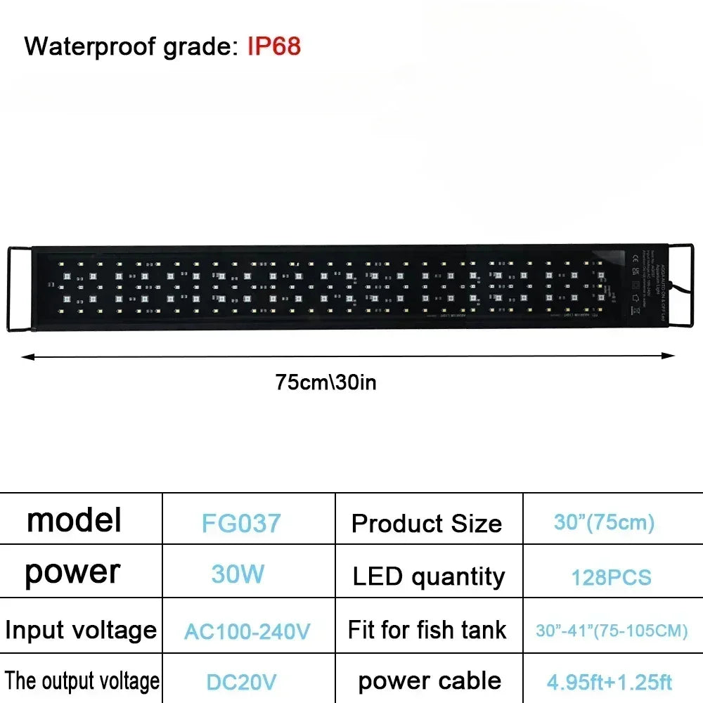 Aquarium Light 24/7 DIY Auto On Off LED Full Spectrum Lighting Fish Tank Lamp with Dimmer 75-90cm IP68 Waterproof for Freshwater