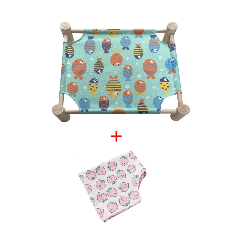 Cat and Dog Hammock Bed Wooden Cat Hammock Elevated Cooling Bed Detachable Portable Indoor Outdoor Pet Bed Suitable