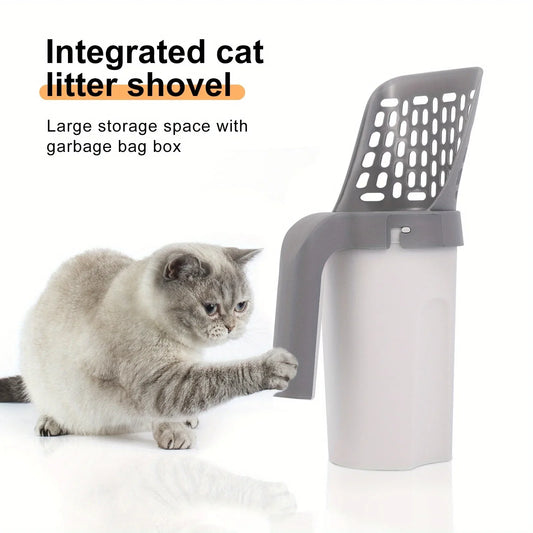 Cat Litter Scoop with Integrated Trash Can - Large-Capacity Portable, Easy-Clean Plastic Pet Waste Shovel for Cats