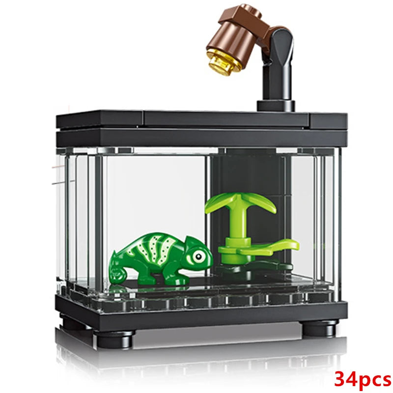 DIY Fish Tank Aquarium Turtle Lizard Lobster Clownfish Desktop Decoration Decorate Building Blocks Model Bricks Sets Kits Toys