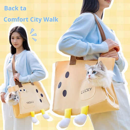 Going out pet walking doll funny canvas bag breathable cat bag dog crossbody bag cat going out bag is suitable for spring