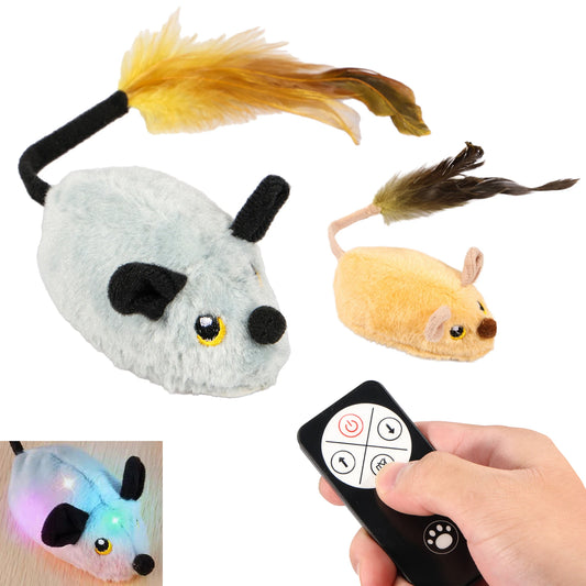 Cat Mouse Interactive Plush Toys LED Glow Electric Telecontrol Auto Rechargeable Moving Mice Toy Realistic Kitten