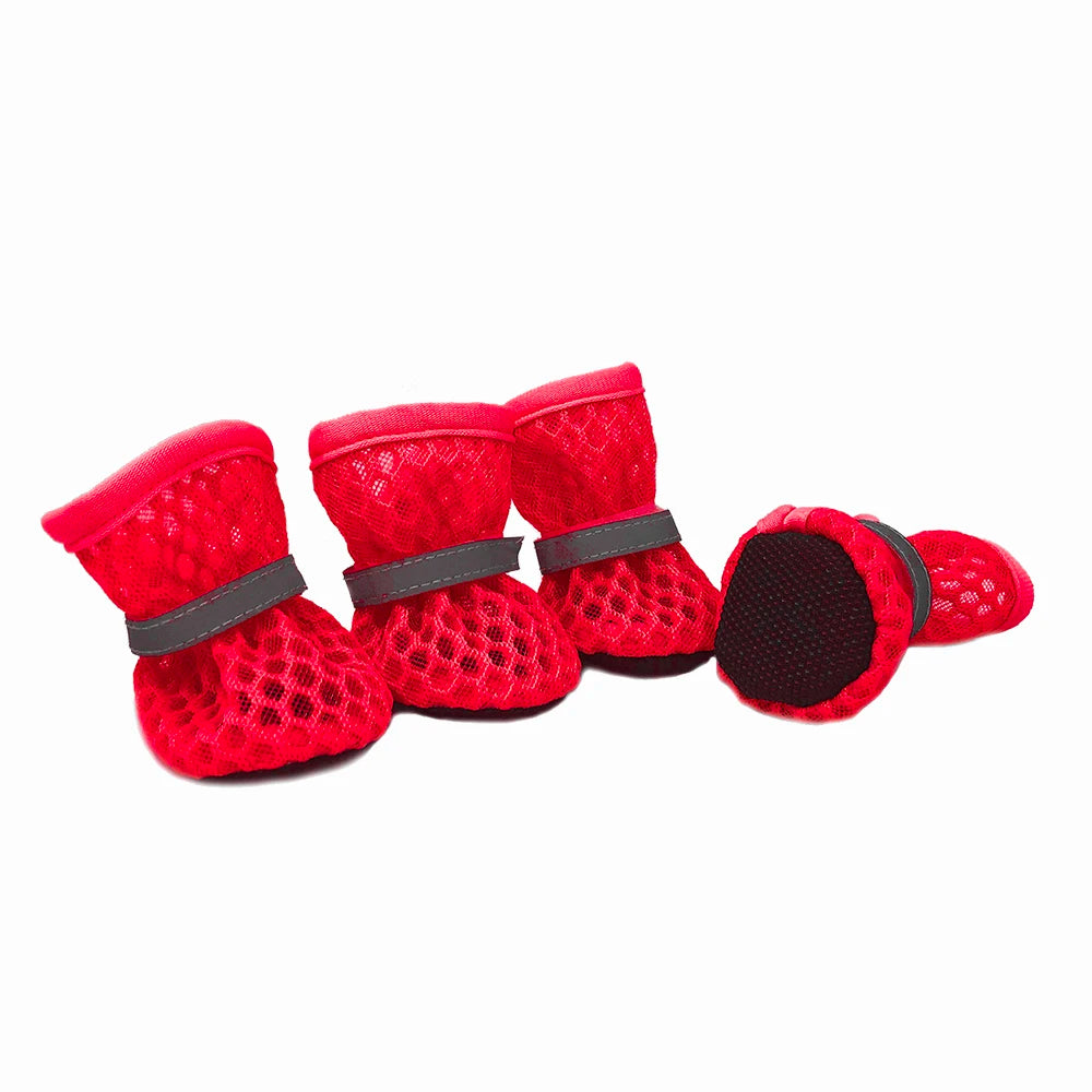4pcs/set Dog Shoes Summer Pet Shoes For Small Dogs Cats Outdoor Walking Soft Sole Puppy Sandals Reflective Breathable Yorkshire