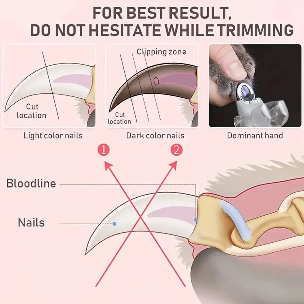 LED Light Pet Nail Clippers - Great for Trimming Cat and Dog Nails and Claws, 5x Magnification, Can Be Used as Nail Clippers, Qu
