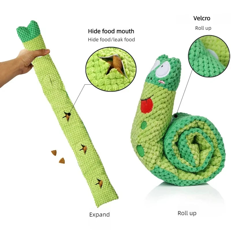 Dog Puzzle Feeder Interactive Toy Indestructible Plush Sound Squeak Puppy Toys For Resistant Foldable Snail Dogs Supplies