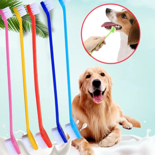 Dog Toothbrush Set Oral Care Double Head Pet Toothbrush 2PCS Dog Teeth Cleaning Soft Hair Toothbrushes for Dogs Mouth Cleaning