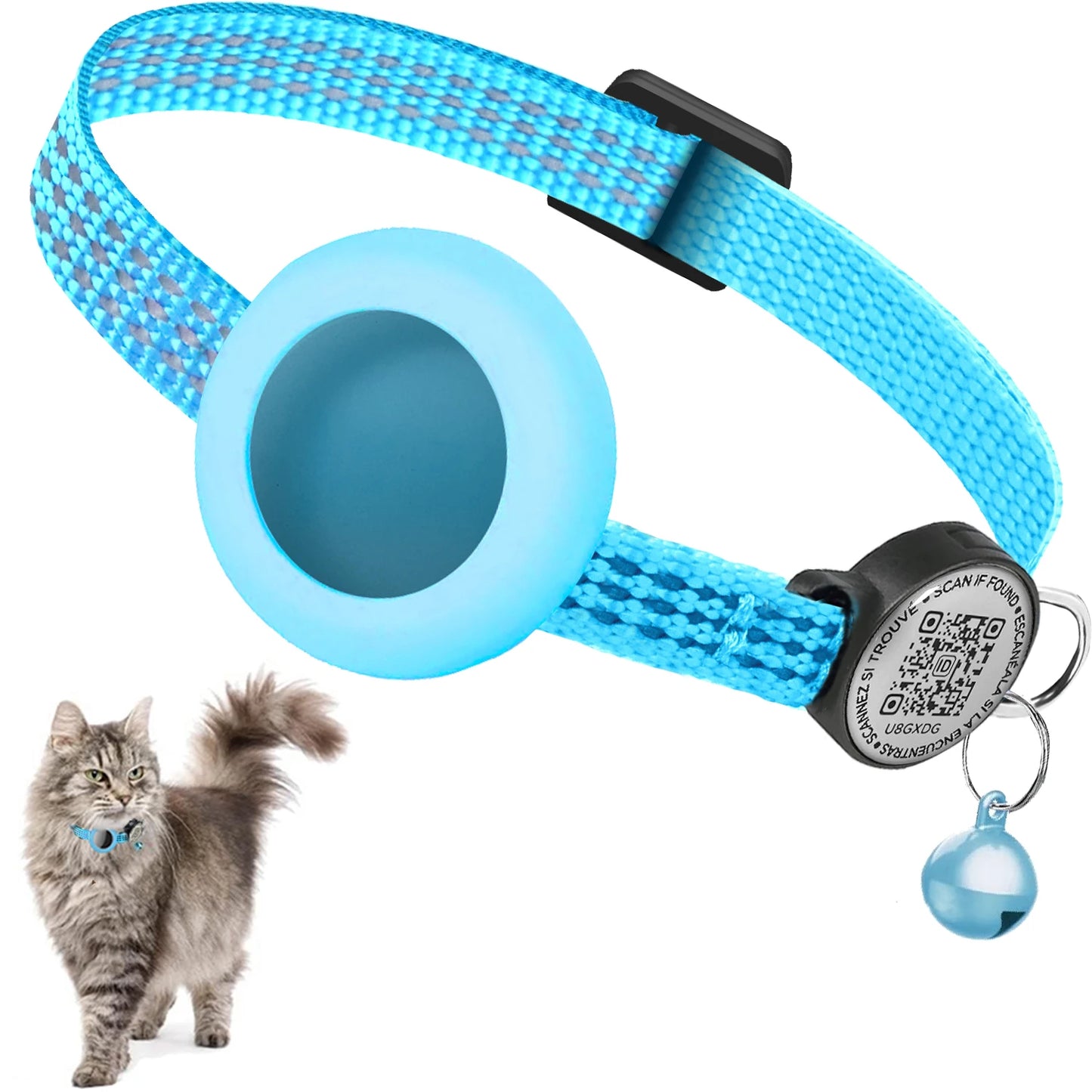 for AirTag GPS Cat Collar with QR Tag, Reflective Apple Tag Pet Collar with Air Tag Holder & Cat Tag, AIRTAG Case Kitten Collar