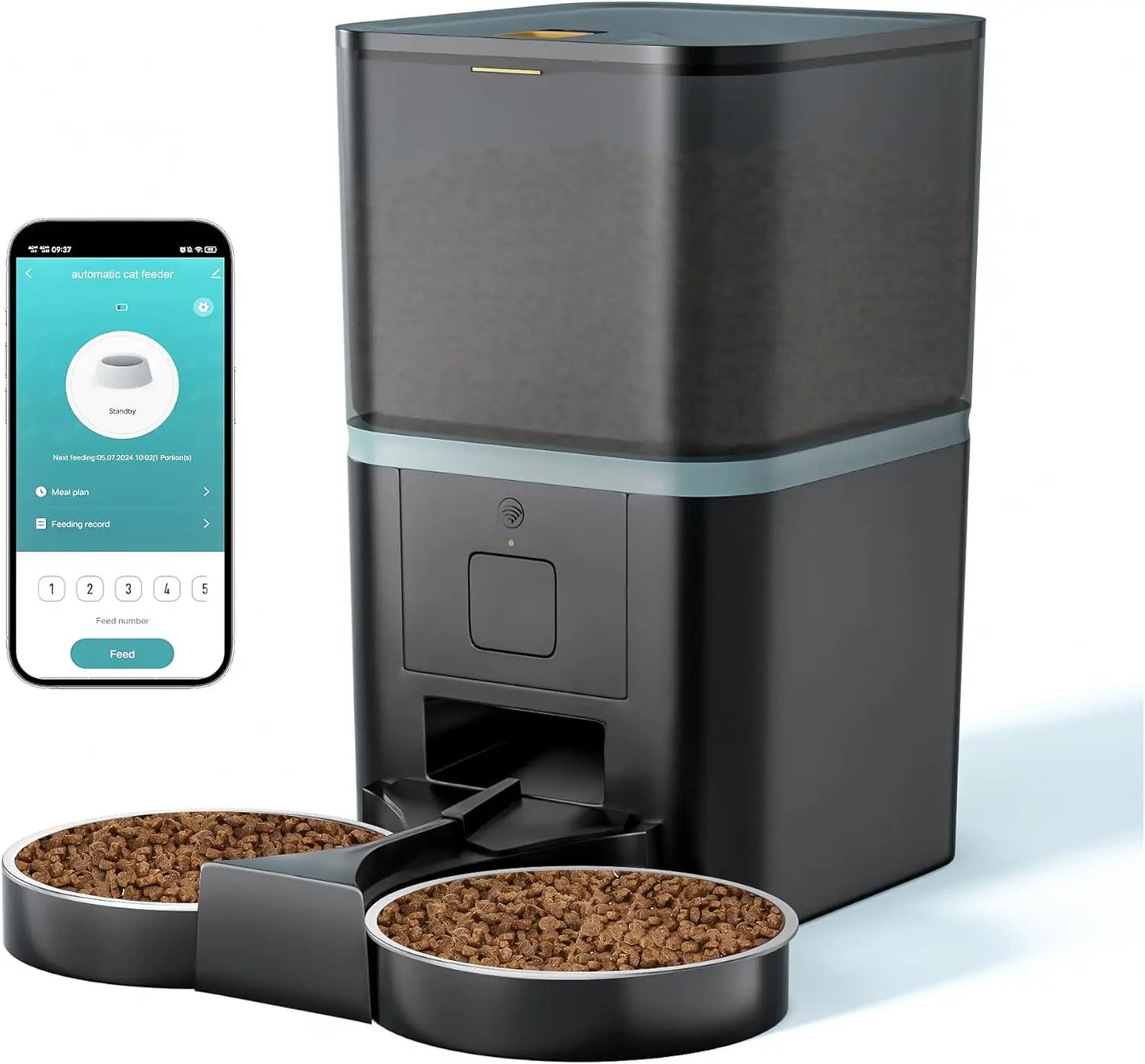Automatic Cat Feeders 2 Cat,Pet Feeder Automatic 2.4G WiFi App Control, Dual Power Supply 10s Voice Recording Pet Auto Feeder