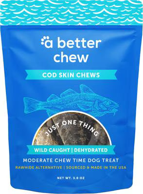 A Better Treat Long Lasting Wild Caught Cod Skin Natural Cat Chew Treats, 3-oz bag By A Better Treat