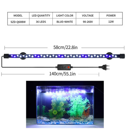 90-260V Aquarium Light LED Waterproof Fish Tank Clip Light Underwater Decor Lighting Submersible Lamp Plant Grow Lamp 18-58 CM