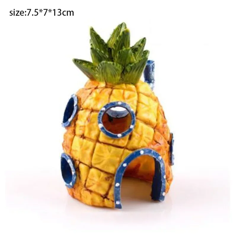 Fish Tank Decor Figures Ornaments Simulation Resin Pineapple House Fish Tank Decoration Landscaping Aquarium Accessories