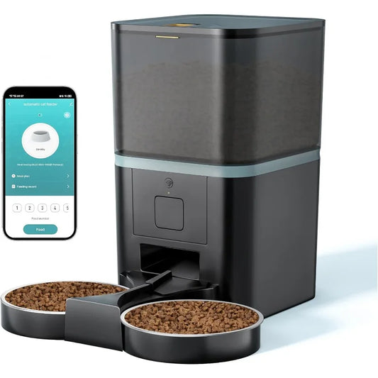 Automatic Cat Feeders 2 Cat,Pet Feeder Automatic 2.4G WiFi App Control, Dual Power Supply 10s Voice Recording Pet Auto Feeder