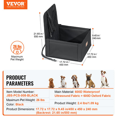 SucceBuy Dog Car Seat Waterproof Dog Booster Seat Pet Car Seat with Clip-On Safety Leash PP Cotton Car Bed for Medium Large Dog