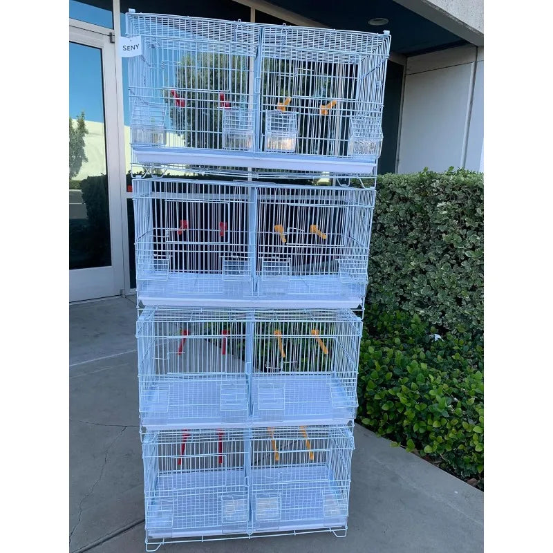 Set of 4 Stackable Breeding Bird Cage for Canary Finch Small Birds (White)