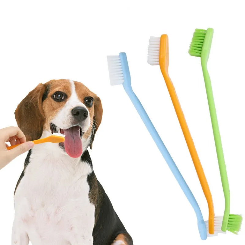 Dog Toothbrush Set Oral Care Double Head Pet Toothbrush 2PCS Dog Teeth Cleaning Soft Hair Toothbrushes for Dogs Mouth Cleaning