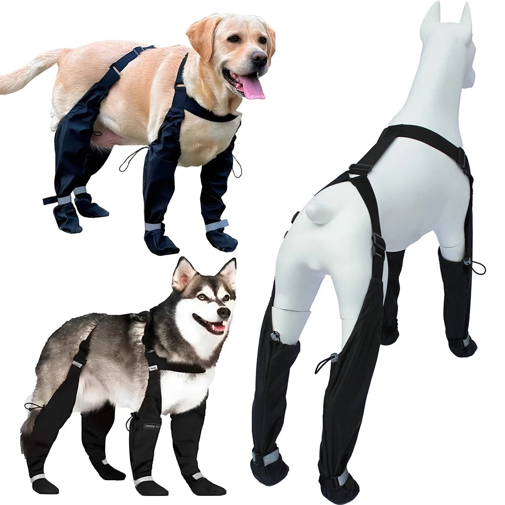 Waterproof Dog Booties with Suspenders and Anti Slip Soles Adjustable Leggings for Small Medium Large Dogs