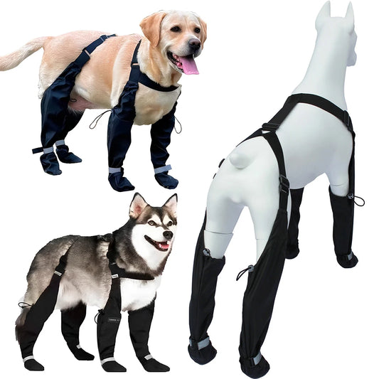 Waterproof Dog Booties with Suspenders and Anti Slip Soles Adjustable Leggings for Small Medium Large Dogs