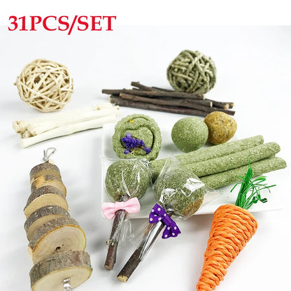 31/14/9/7pcs Guinea Pig Rabbit Chew Toys Tooth Cleaning Toy for Bunny Hamster Molar Toys for Teeth Health Rabbit Accessories