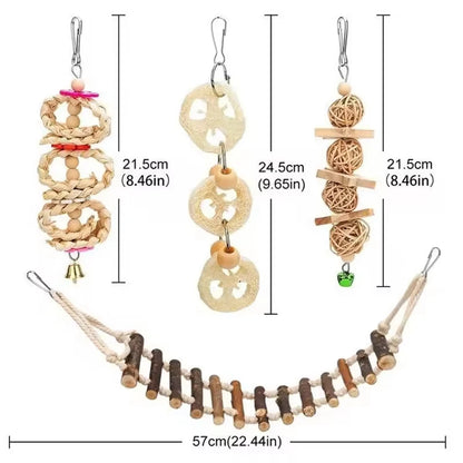 8PCS Bird Toy Set Chew Proof Bird Supplies Small Bird Toys Cloud Ladder Swing Parrot Toys Cage Accessories