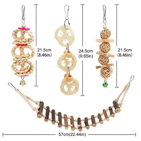 8PCS Bird Toy Set Chew Proof Bird Supplies Small Bird Toys Cloud Ladder Swing Parrot Toys Cage Accessories