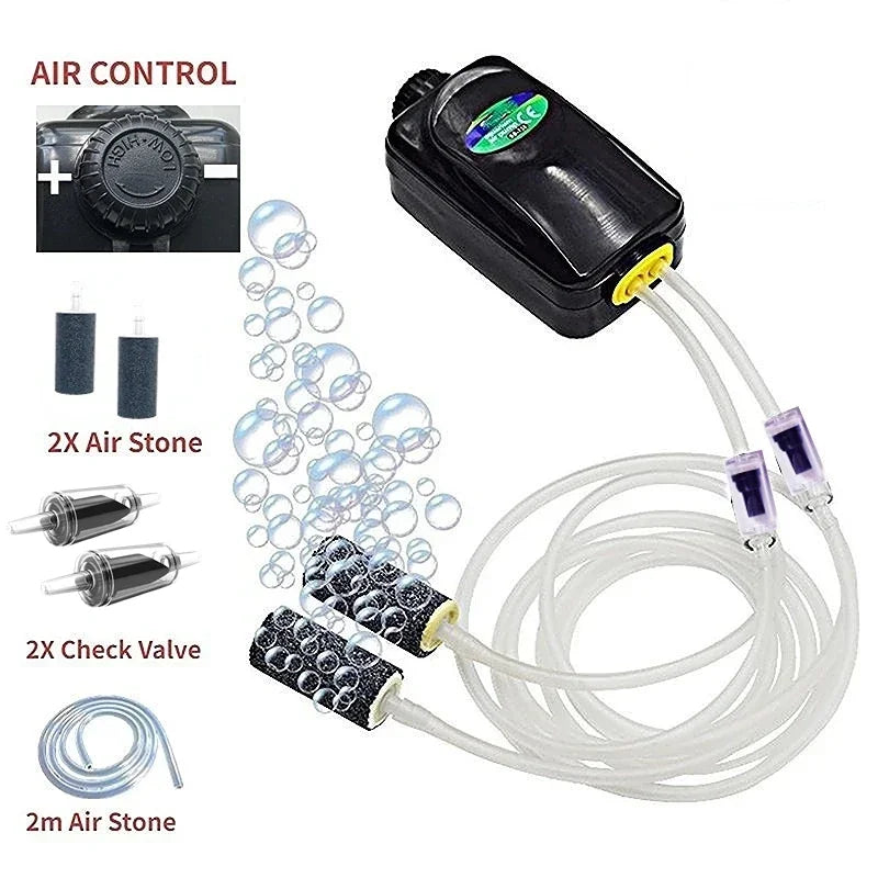 Aquarium Air Pump Fish Tank Mini Compressor Single Double Outlet with Check Valve Tube Aquatic Accessories 220V 3W 5W