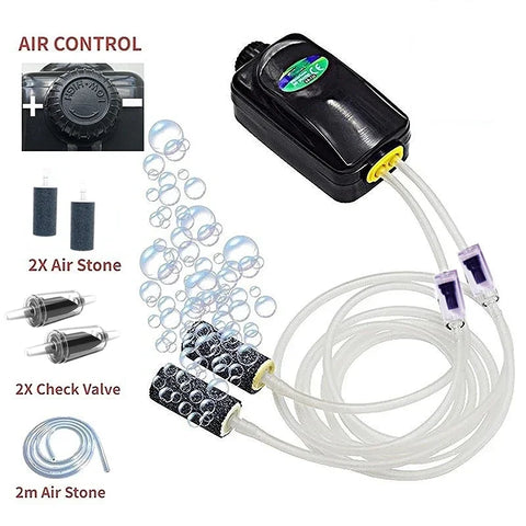 Aquarium Air Pump Fish Tank Mini Compressor Single Double Outlet with Check Valve Tube Aquatic Accessories 220V 3W 5W