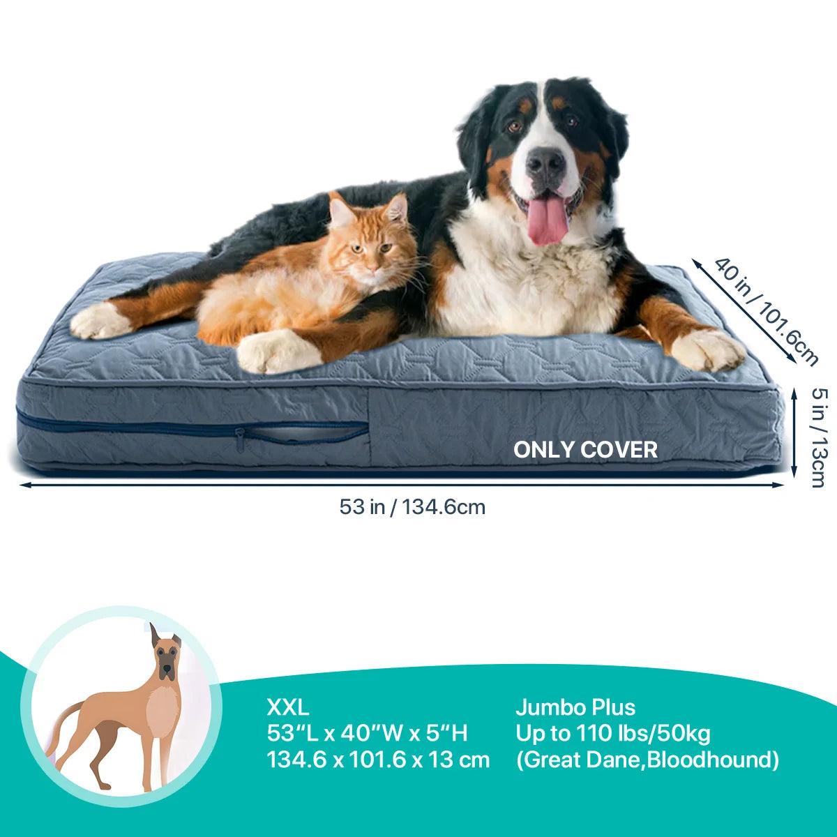 1 pc Orthopedic Dog Beds Cover for Large Dogs, Dog Bed Washable Cover Foam Pet Mat, Multi-Needle Quilting Dog Crate Bed Cover