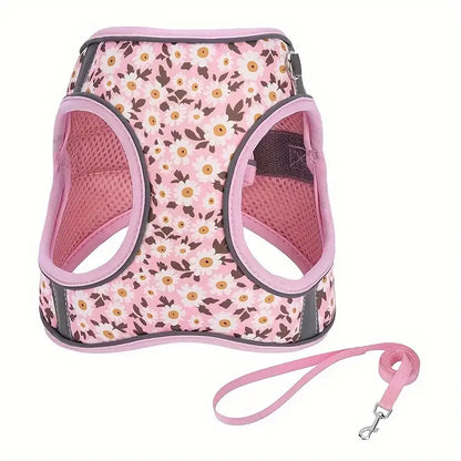 HP386--Pet cat & dog printed vest style harness, 360° fit to the pet's body shape, 1.5-meter dog rope