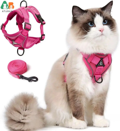 Cat Harness upgraded Escape Proof Adjustable Kitten Vest for Cat Outdoor Walking Reflective Strips for Dark Night