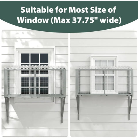 Wooden Catio, Weatherproof Outdoor Cat Enclosure with Galvanized Mesh and PVC Corrugated Tiles, Cat Window Perch