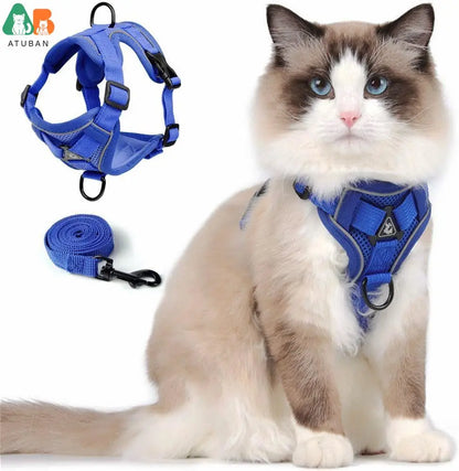 Cat Harness upgraded Escape Proof Adjustable Kitten Vest for Cat Outdoor Walking Reflective Strips for Dark Night