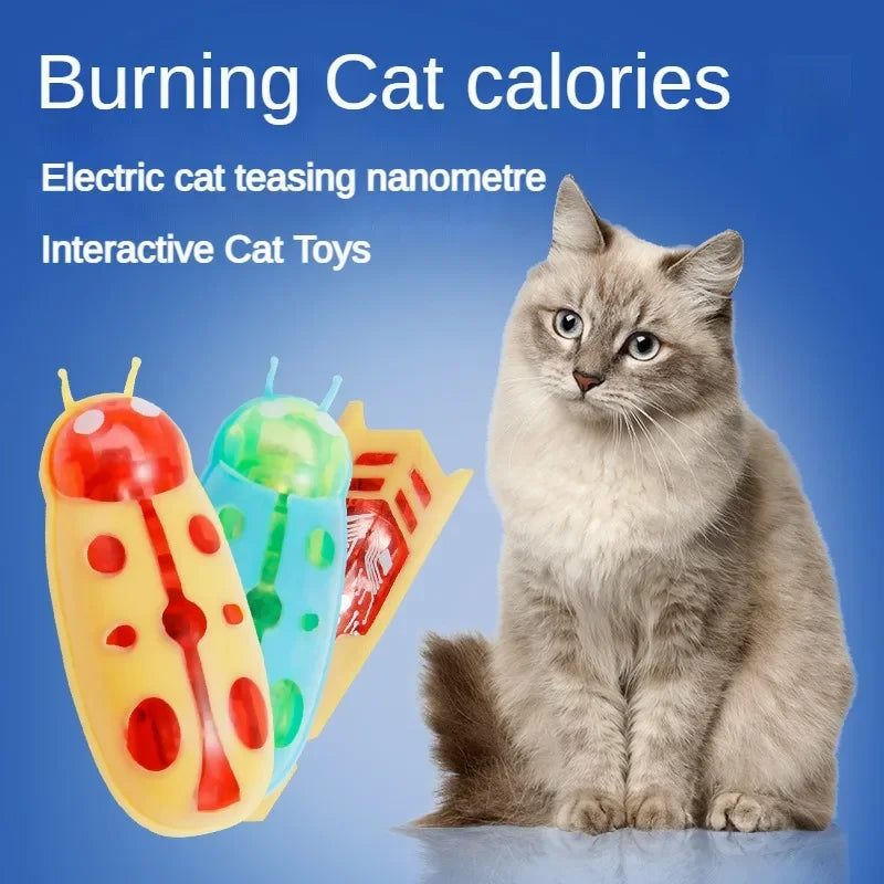 Interactive Mini Electric Bug Cat Toy Kitten Escape Obstacle Automatic Flip Toy Battery Operated Vibration Beetle Supplies