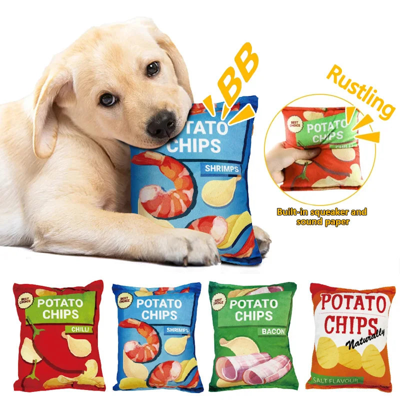 Funny Dog Toys Crisps Plush Chew Toy – Bite-Resistant Squeaky Sounding Paper Toy for Small and Medium Dogs, Fun Interactive Pet Supplies
