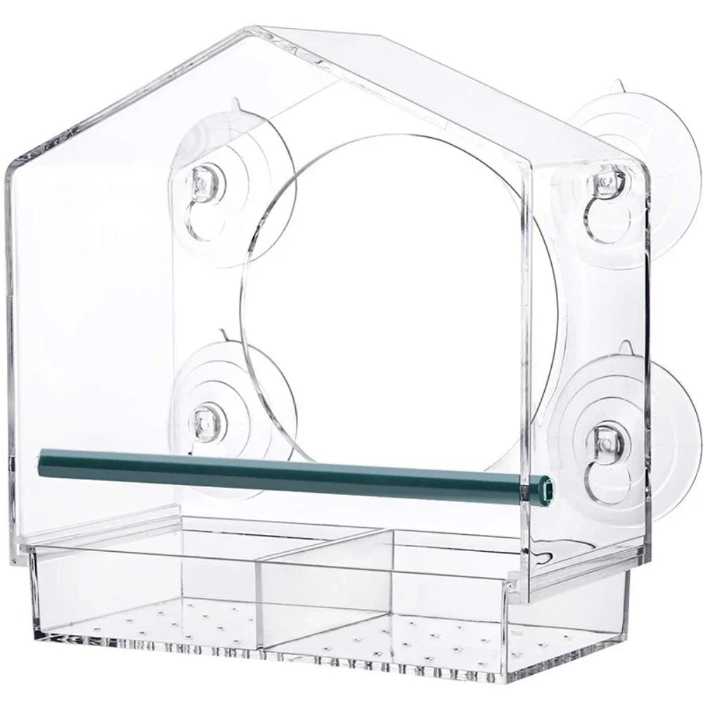 Acrylic Clear Glass Window Birds Hanging Feeder Birdhouse Food Feeding House Table Seed Cup Transparent Windowsill Birdfeeders